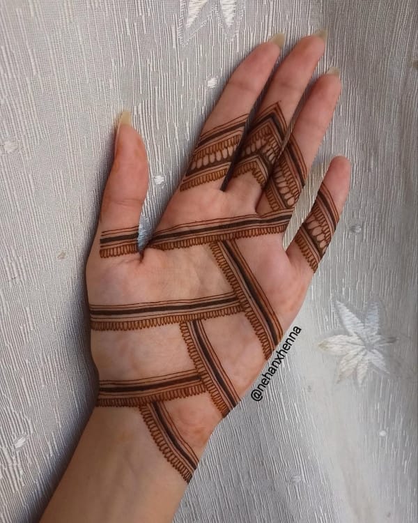 Minimal henna designs with geometric lines and shapes